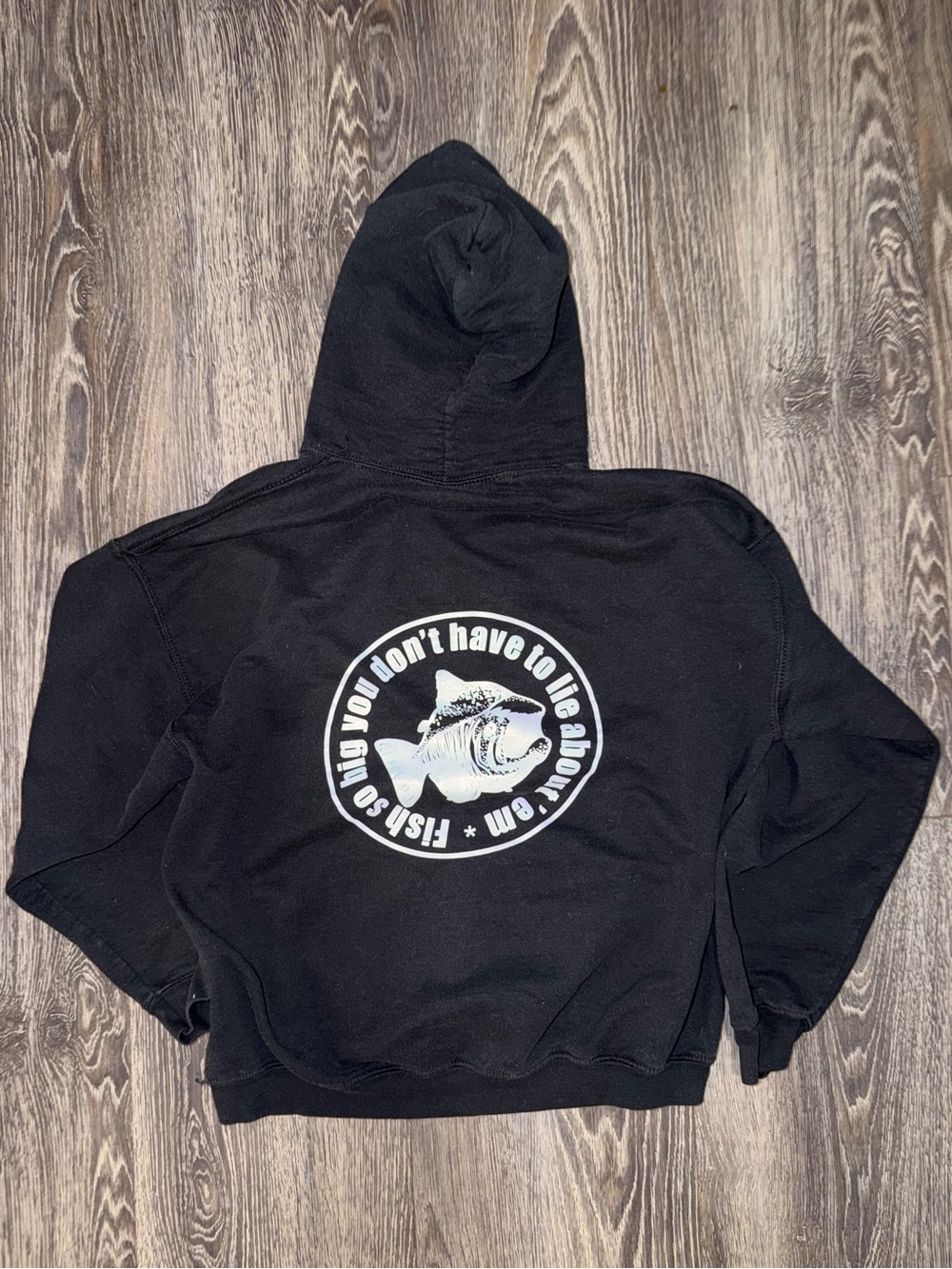 Alaska Fishing Vintage Black and White Hoodie Tower Rock Lodge Men’s L